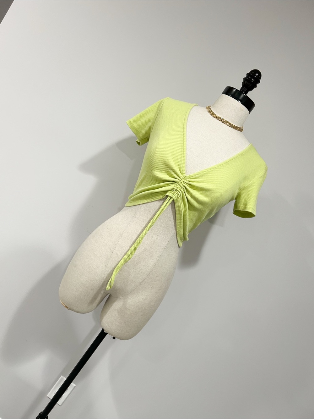 Zara Lime Green Cropped V-Neck Drawstring Top